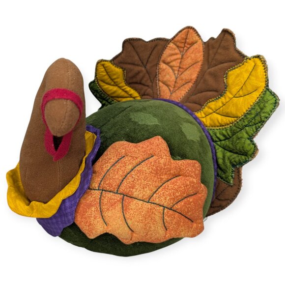 Hallmark Winslow Turkey Centerpiece Colorful Plush with Fabric Leaf Details - Picture 3 of 11